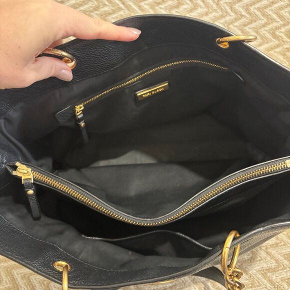 Tory Burch Black Leather Chain Strap Shoulder Tote Bag Purse - Picture 11 of 12